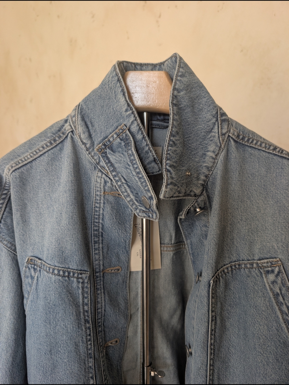 Universal Thread Light Wash Denim Drawstring Cinch Waist Stand Up Collar Jacket - Picture 6 of 6